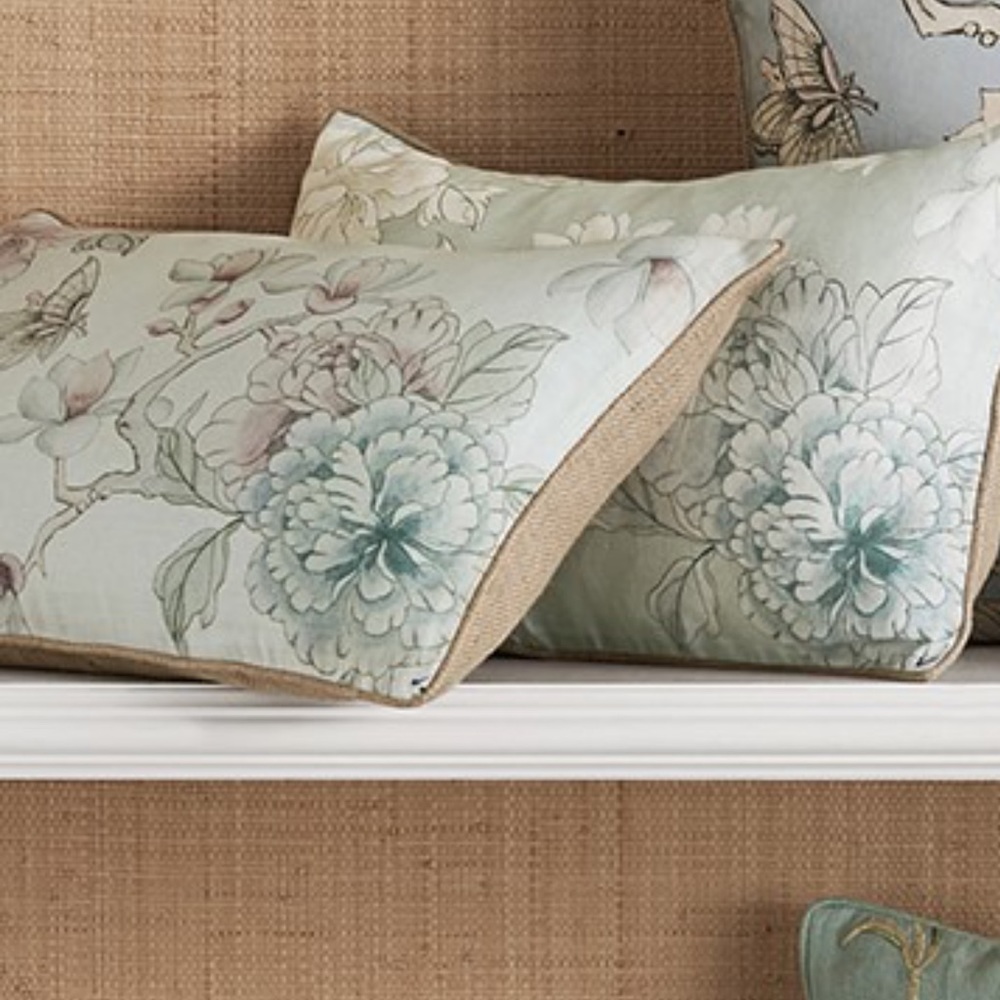 BRAND NEW, AERIN Wild Rose Linen Lumbar Pillow Cover, 14" X 22", Celadon
